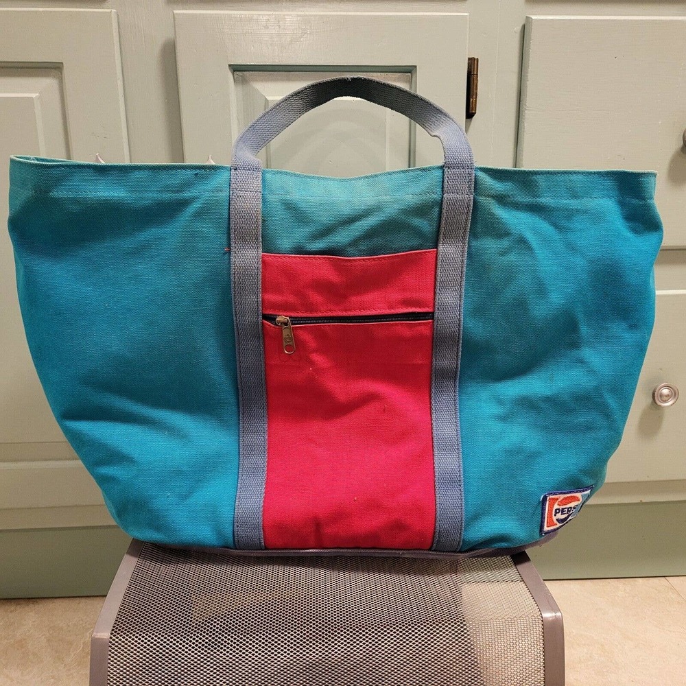 VTG 70s 80s Pepsi-Cola Soda XL Canvas Boat & Tote‎ Blue Red Zip Carry Bag RARE